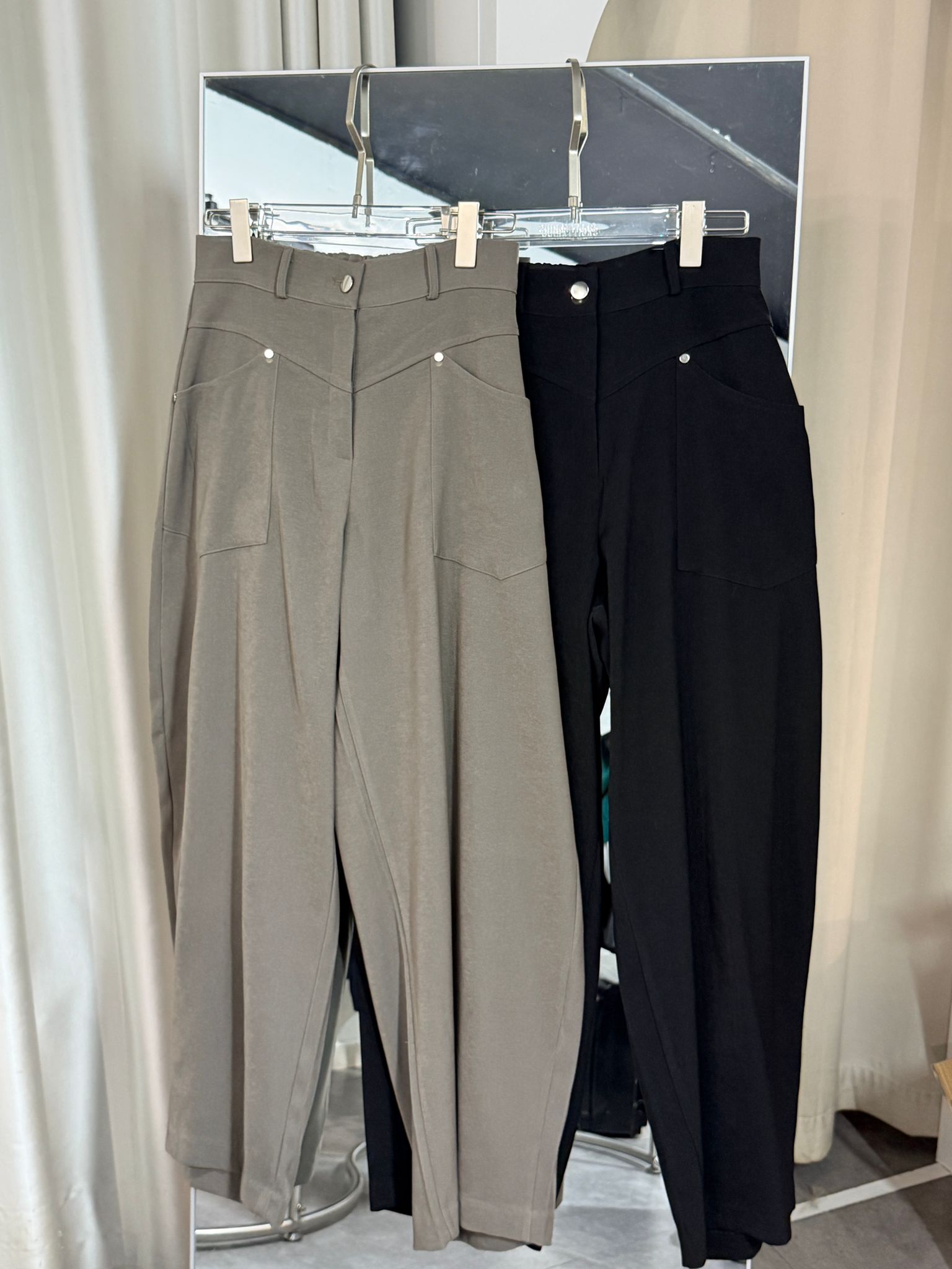 時尚高腰休閒彎刀褲