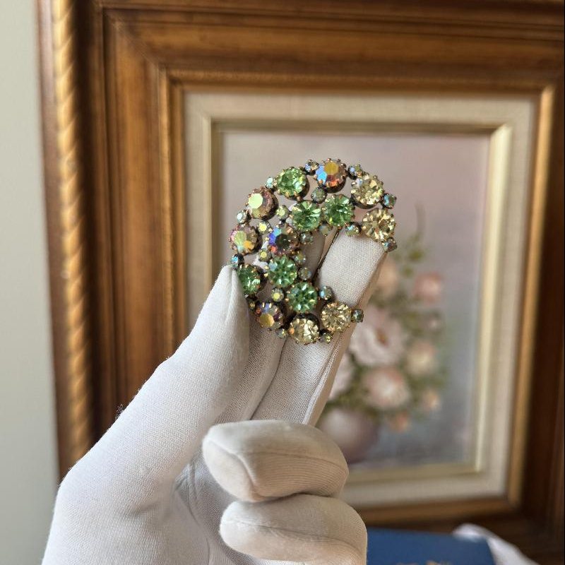 Vintage C.a. 1950-60s Designer Quality Moon Crescent Crystal Brooch(NZ067)