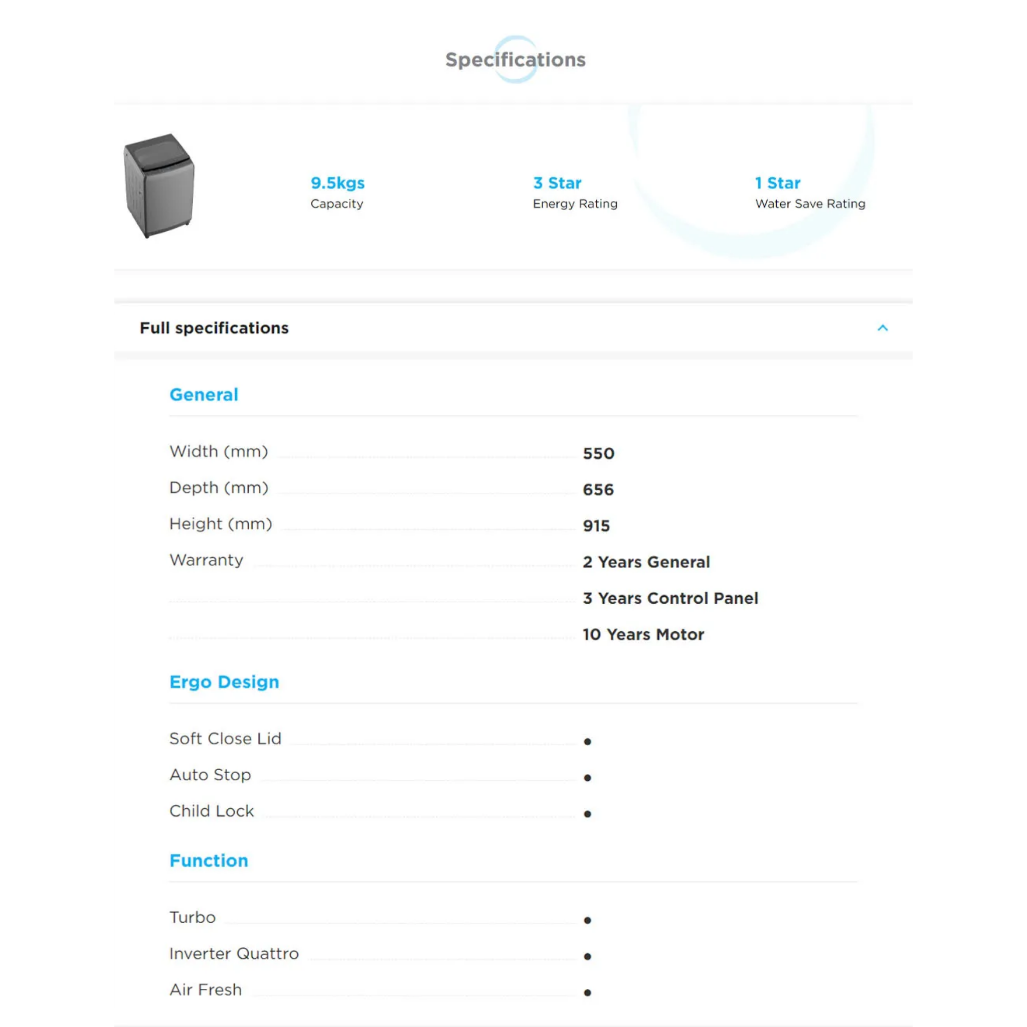 Midea Fully Auto Washing Machine (MA200W95)