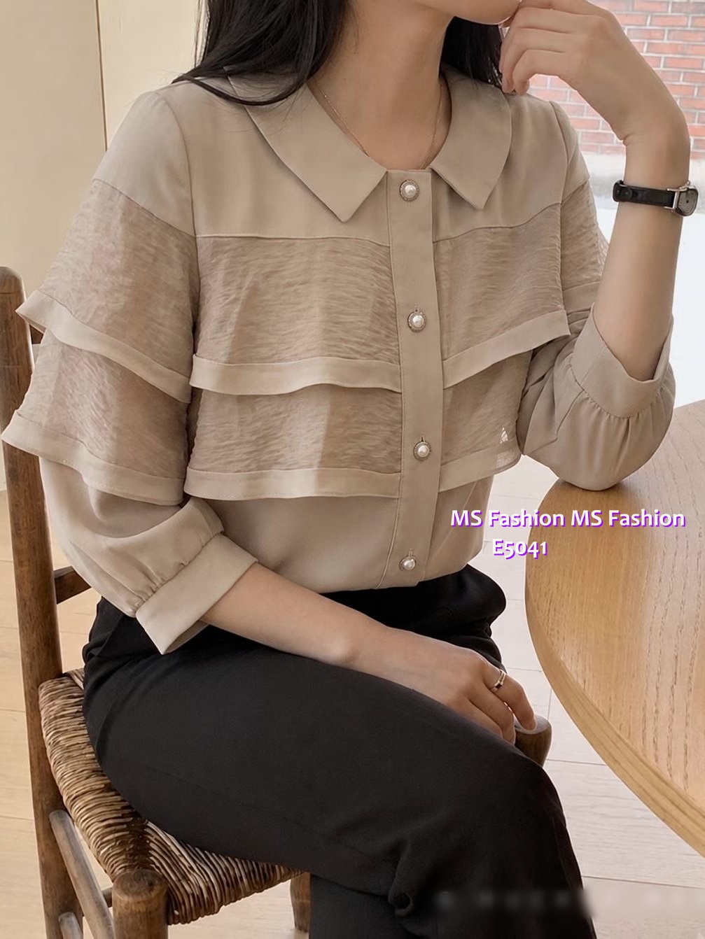 E5041 高質靚料反領ruffle top