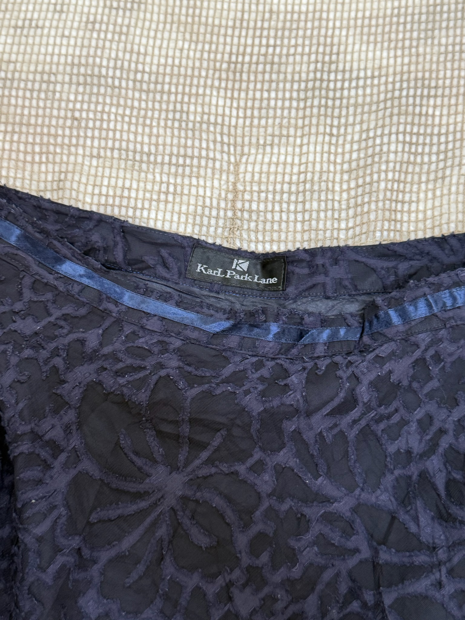 Navy Blue All-Over Floral Lace Midi Skirt
