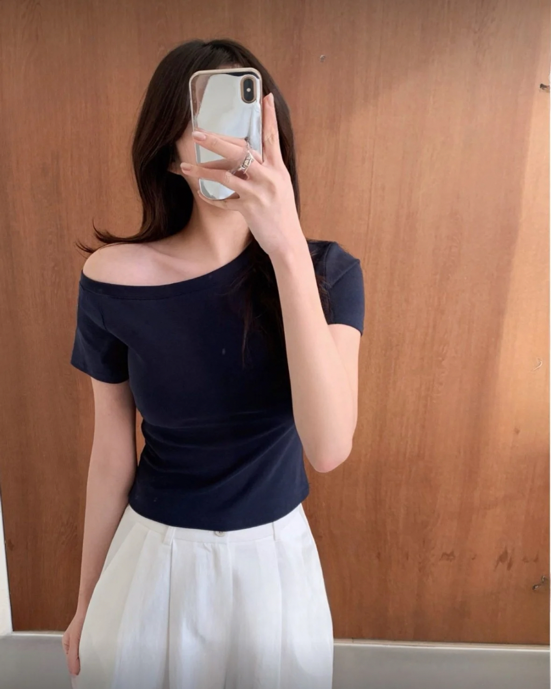 [basic tee]簡約淨色斜肩短袖上衣(三色入)