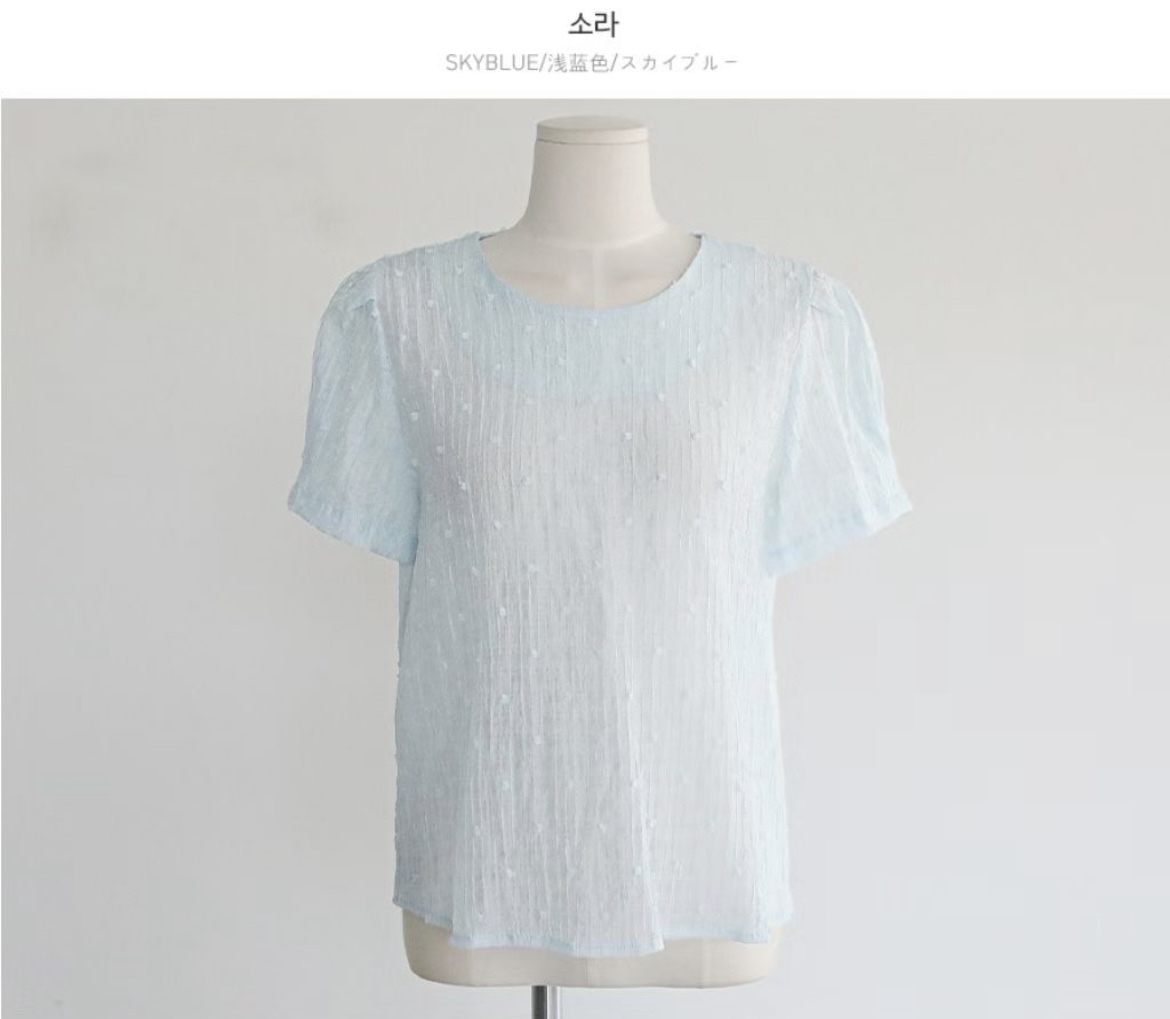 ❥ 半 透 點 點 後 蝴 蝶 結 襯 衫 。