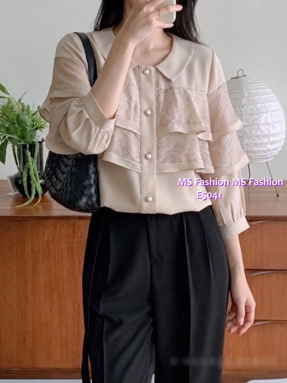 E5041 高質靚料反領ruffle top