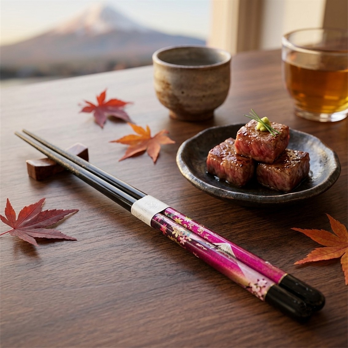 【日本製】若狹塗箸頂級工藝 –富士山四季絕景天然木筷子(23cm)
