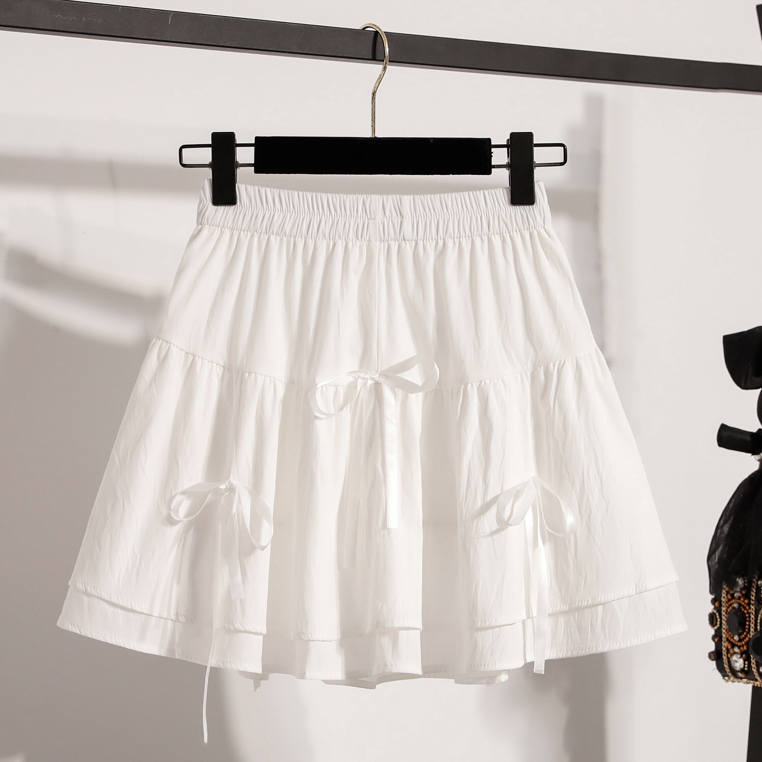 B164(5389) 法式芭蕾甜美风立体蝴蝶结拼接层层蛋糕黑白短裙