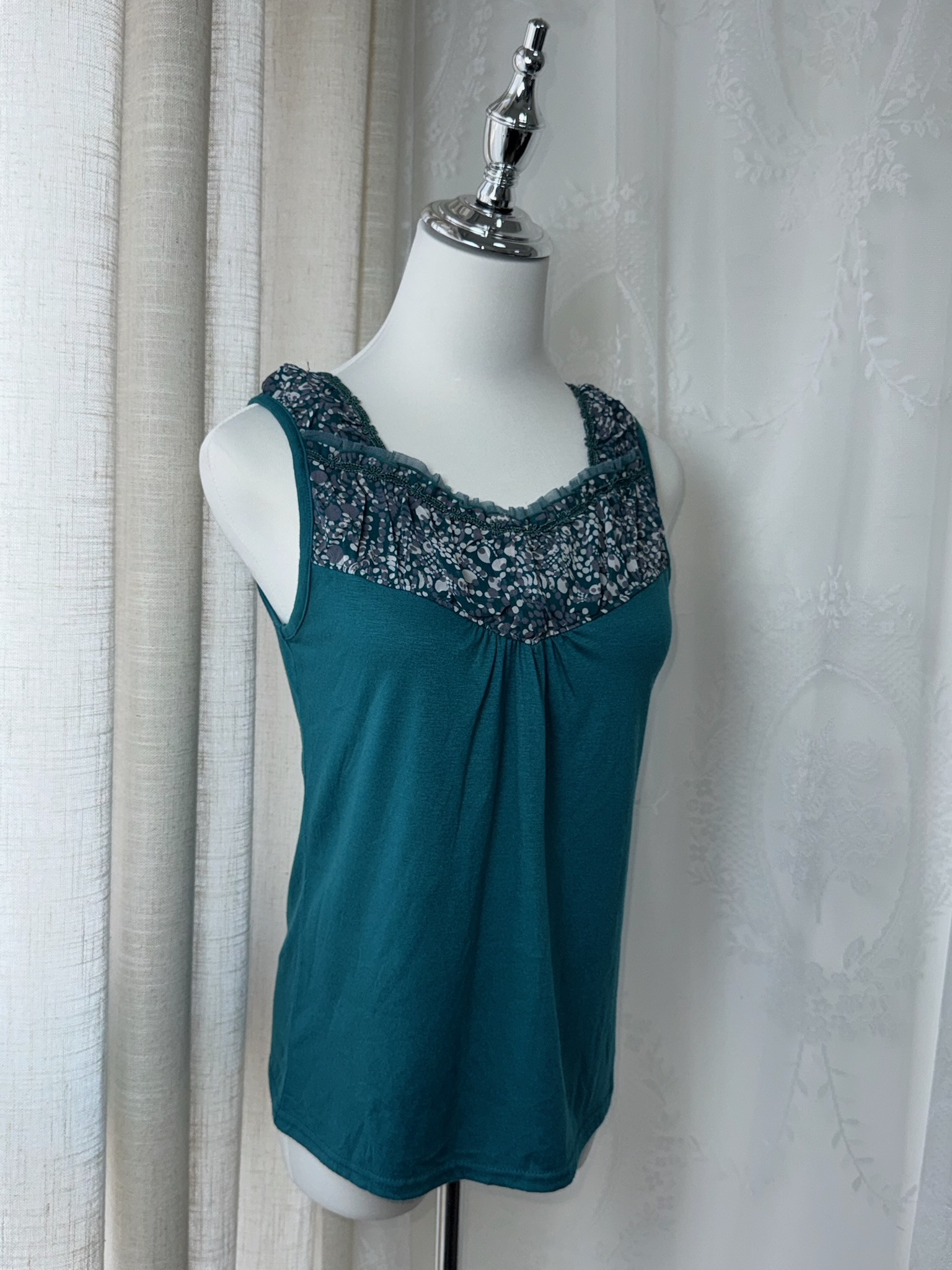 Axes Femme Teal Pleated Floral Bib Tank