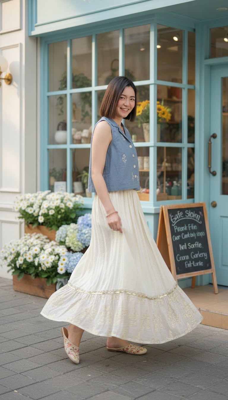 2490 Light Blue Flower Emb. 2 Way Vest