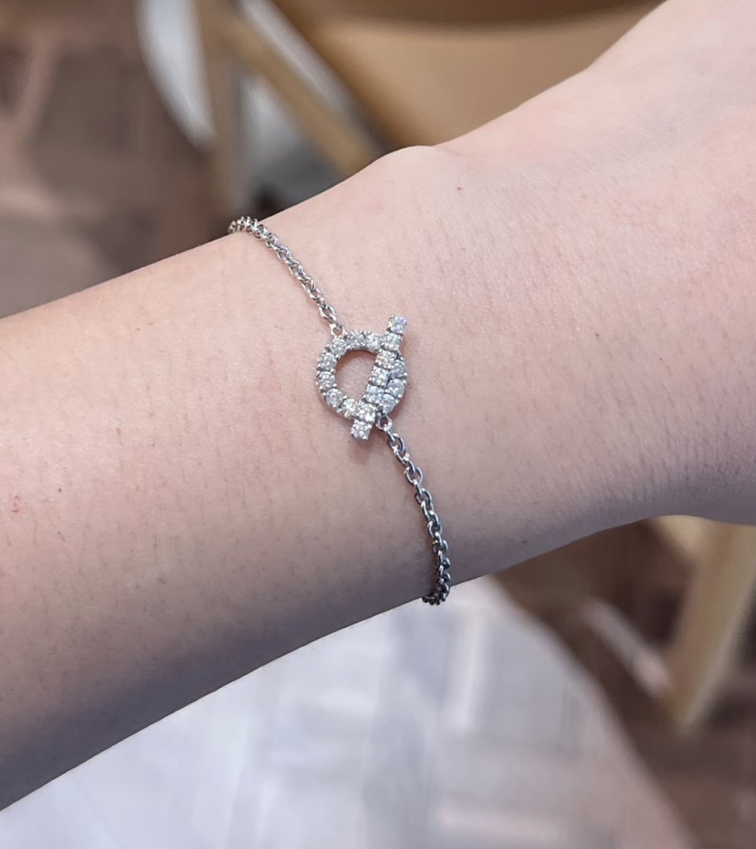 超癲價✨有保養証書 💯專門店保養  Hermes小Q白金閃石手鏈  閃到不行了 Size SH 14-15cm