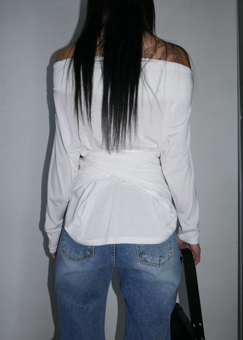 Off Shoulder Tie-Waist Long Sleeve