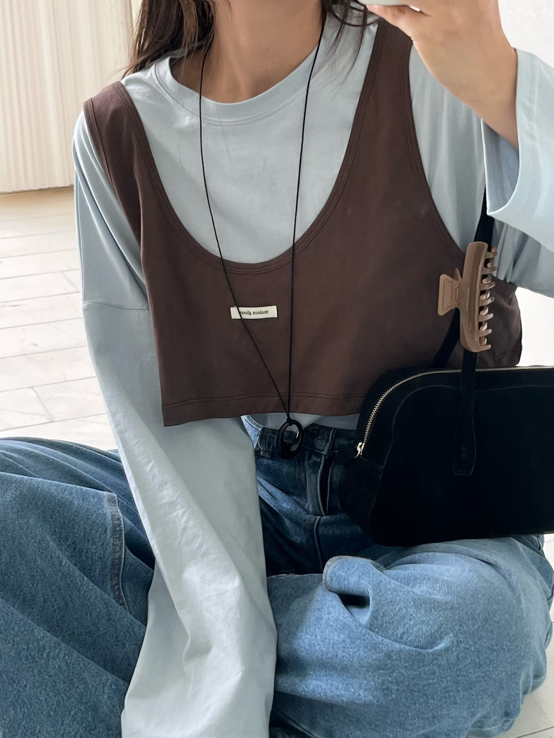 221576 撞色背心長袖set Tee