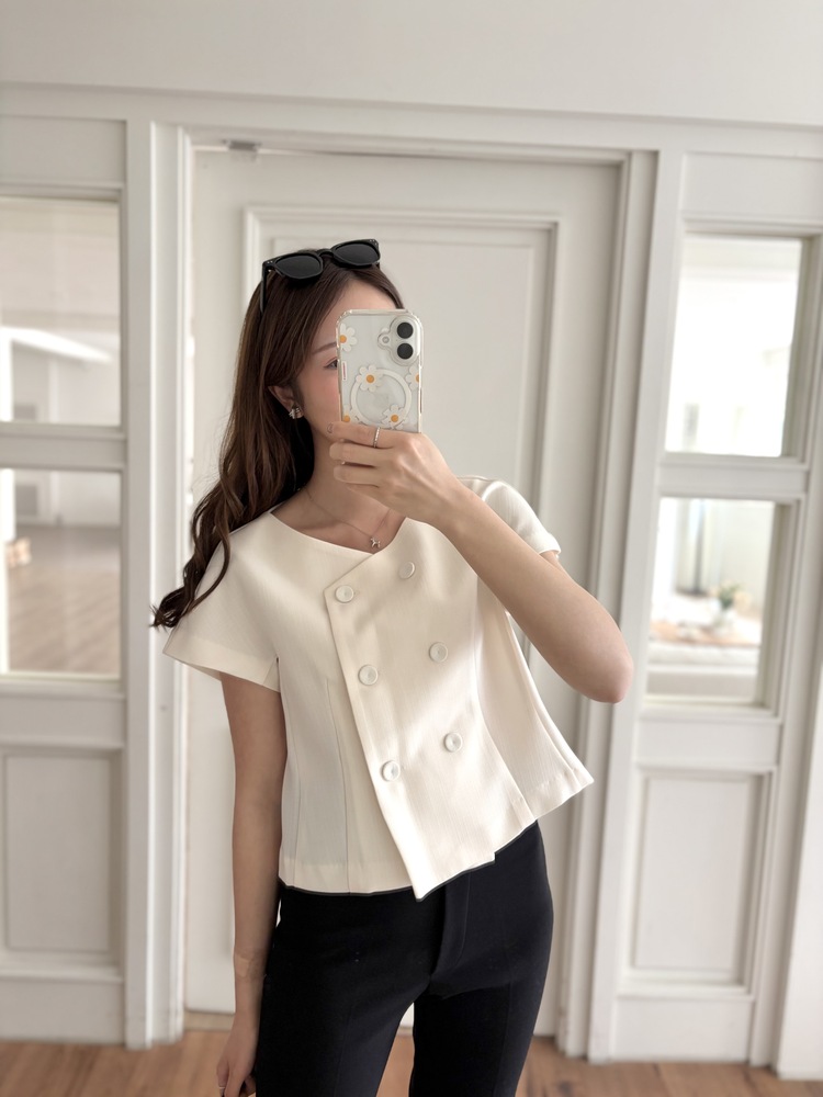 Chloe Double-Breasted Blouse (Ivory)