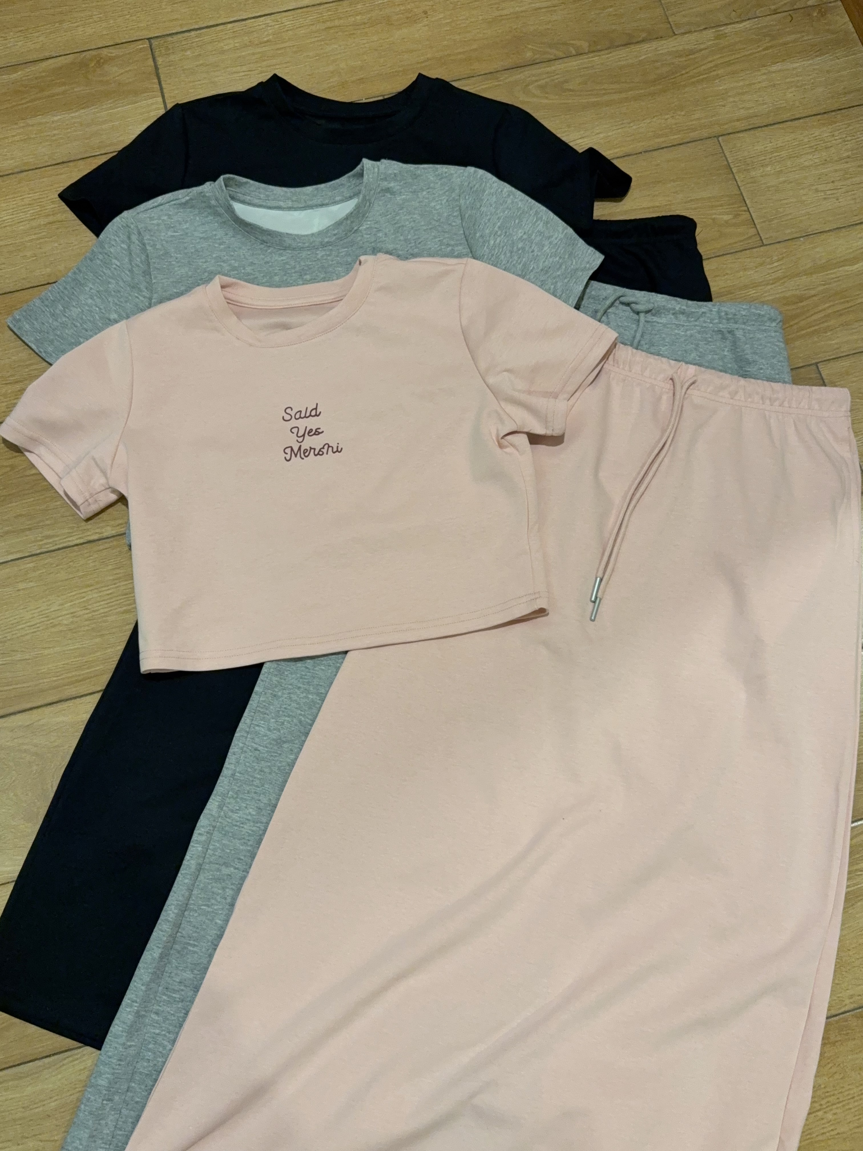 韩版纯棉字母上衣+半身长裙两件套 R3007