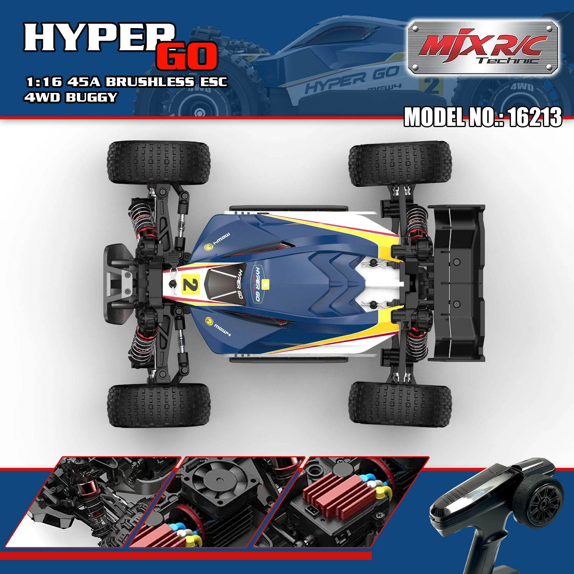 全新 美嘉欣 MJX R/C 1:16 16213 無刷越野車 | 雙車殼及2套車軩 | 金屬齒輪 | 油壓避震 | 可用2s-3s電 | 最高速約60KM/H