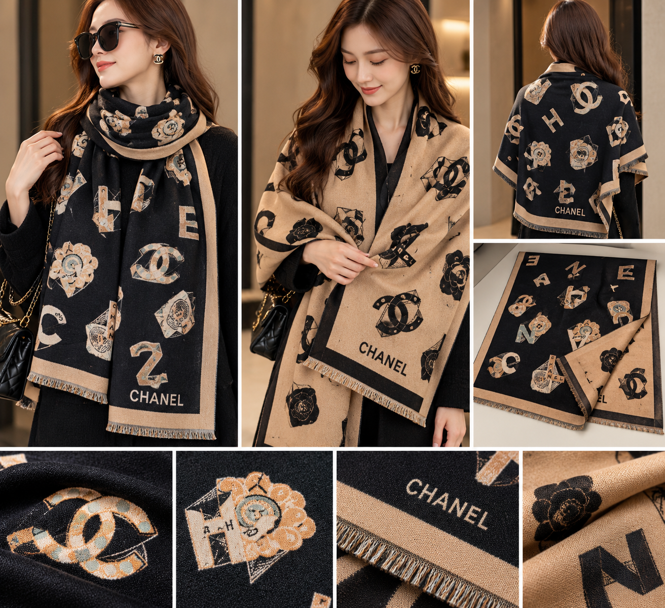 14006-1 BLACK SCARF CN 围巾 黑色(250)FF