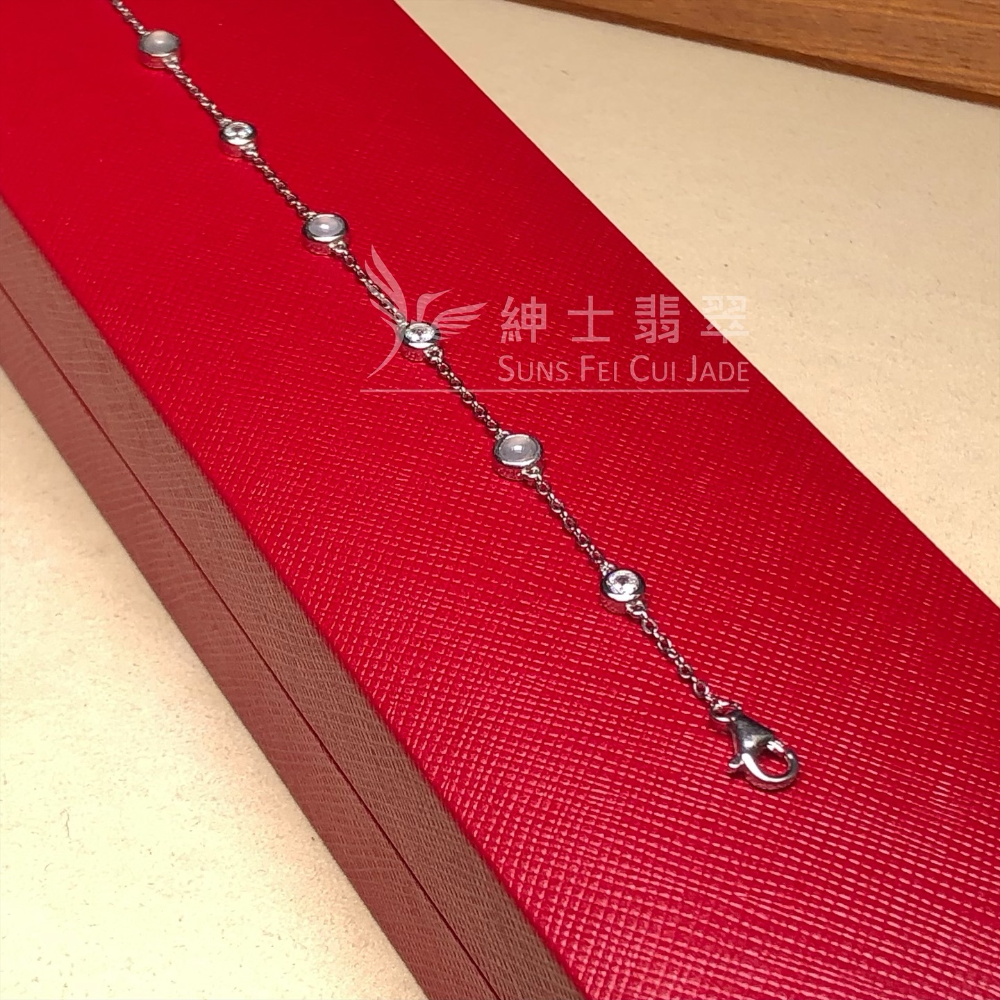 玻璃蛋面配純銀鋯石手鏈