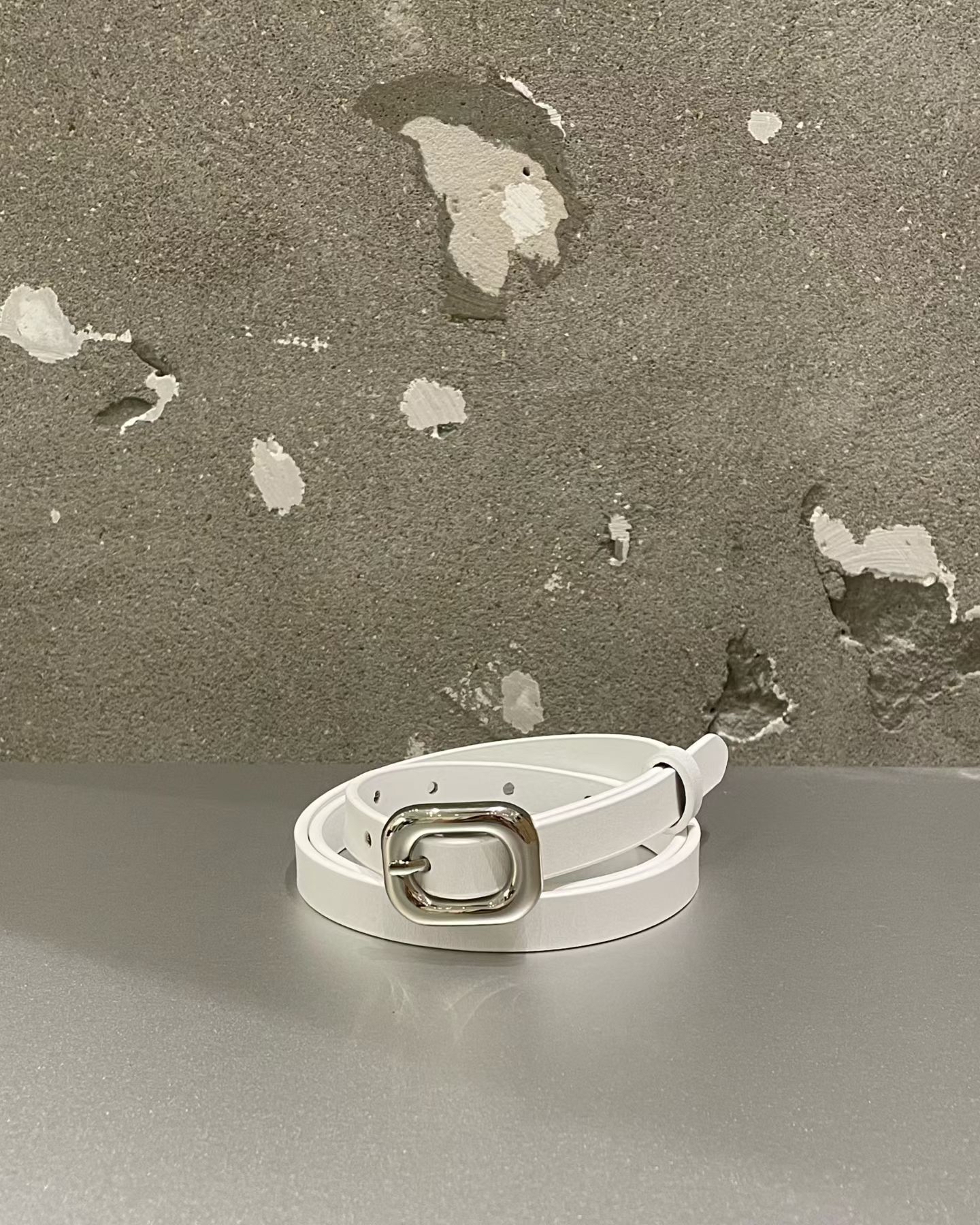 Rounded Square Buckle Slim Leather Belt #be14