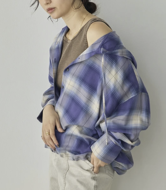 格紋連帽長袖襯衫  - 2026 流行穿搭  連帽長袖襯衫 秋冬時尚穿搭 成人休閒 柔軟舒適 易於配搭 日本直送   #JP-I-260046