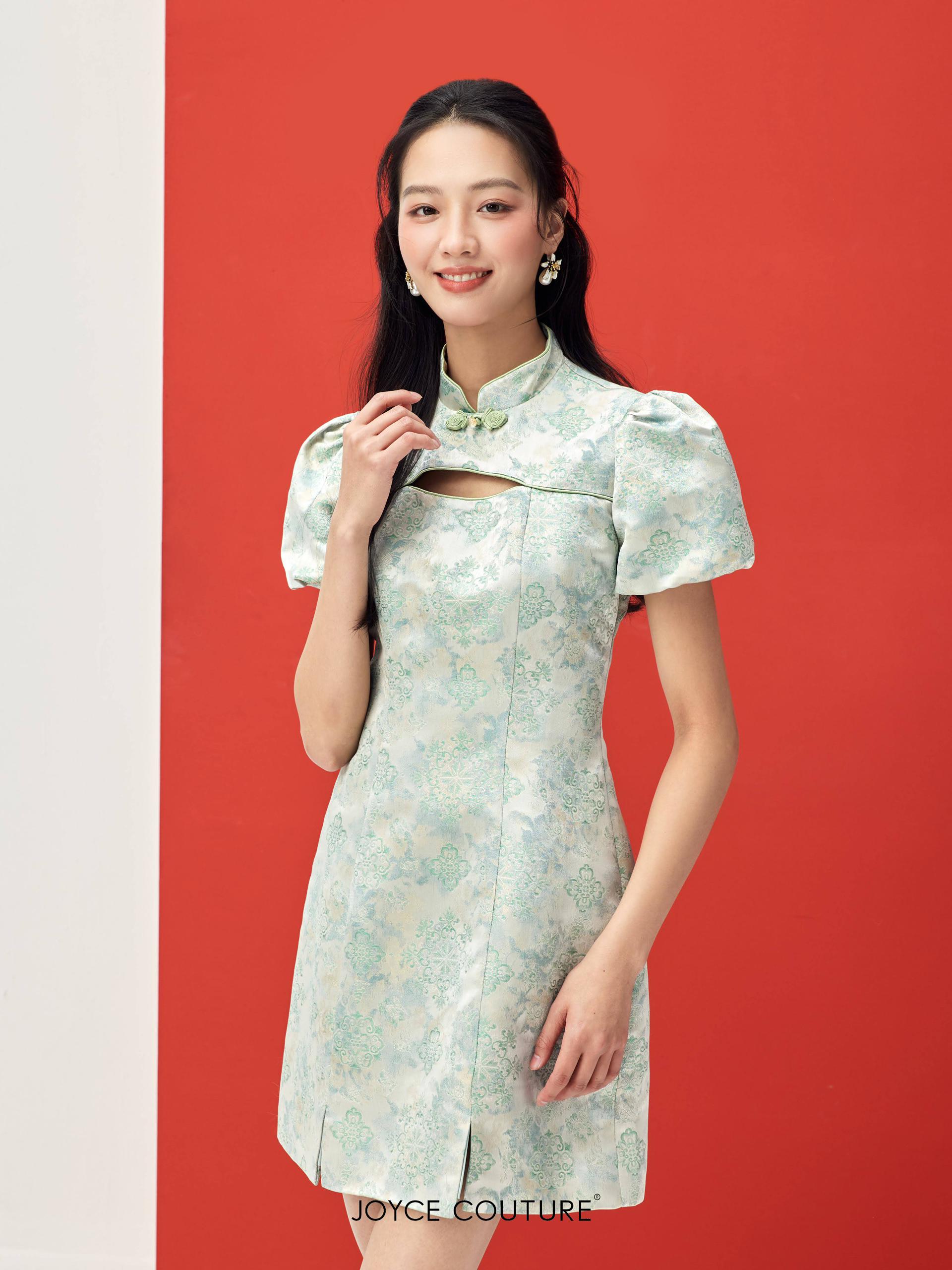 泡泡袖旗袍连身裙 D0105