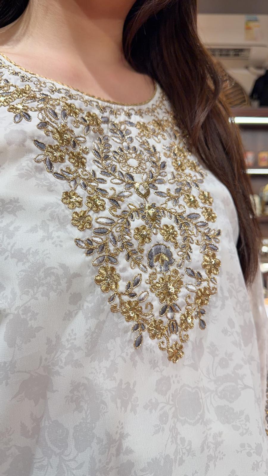2619 Light Gery Traditional Golden Emb. Kurta