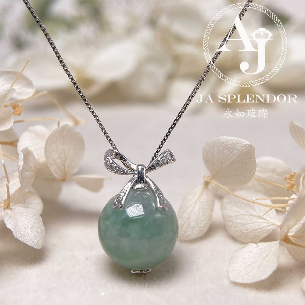 FBG26-H06 天然翡翠A玉 果綠13mm圓珠純銀蝴蝶吊墜 (送鈦鋼項鏈) 