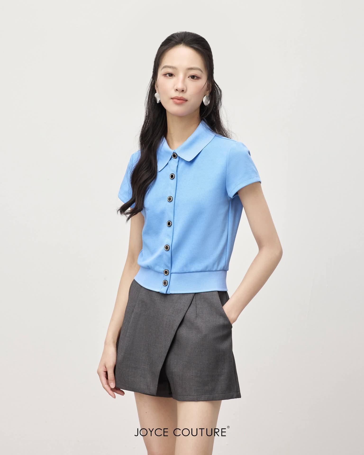 翻领罗纹针织上衣 T0769