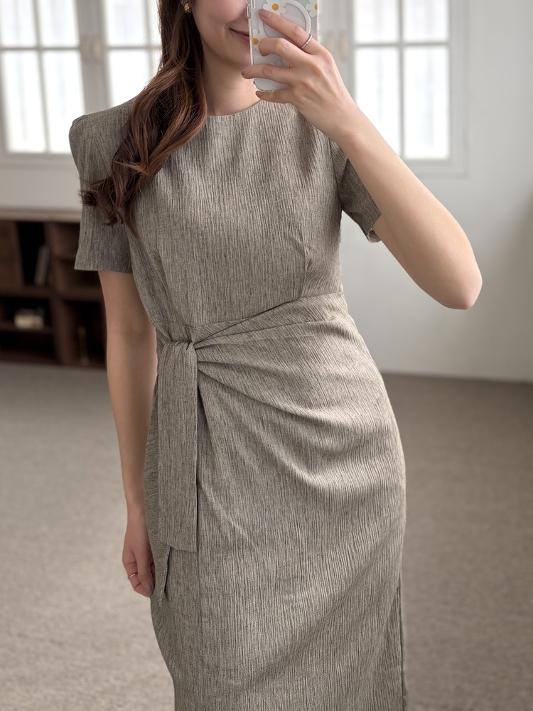 Elise Draped Slit Dress (Khaki)