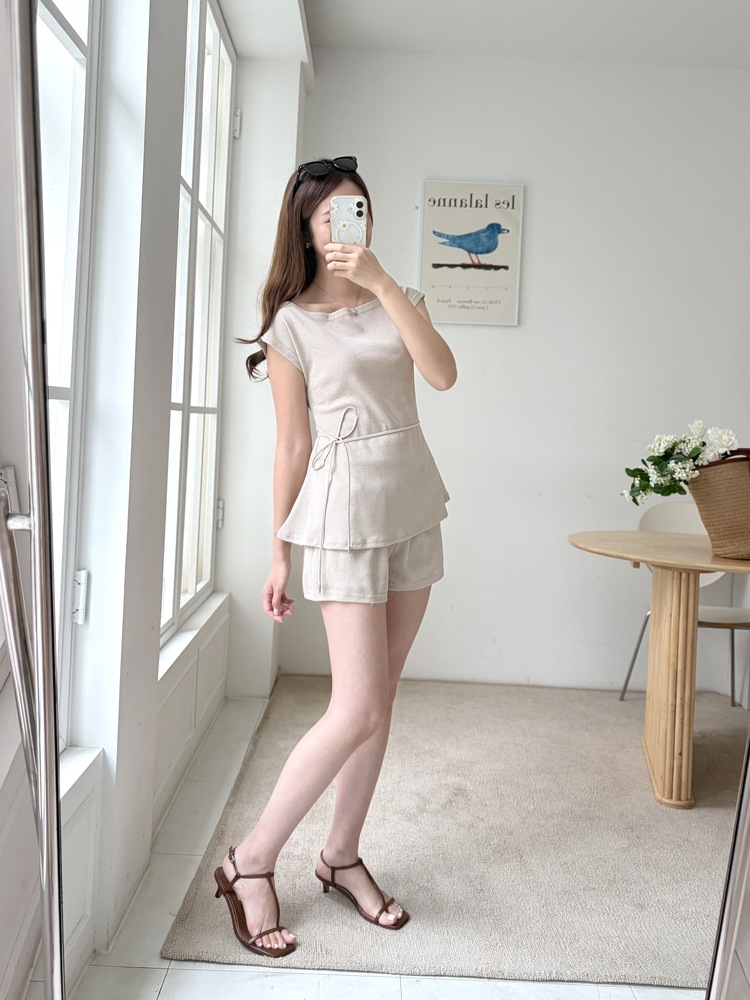 Elysian Boat Neck Belted Set (Mocha)