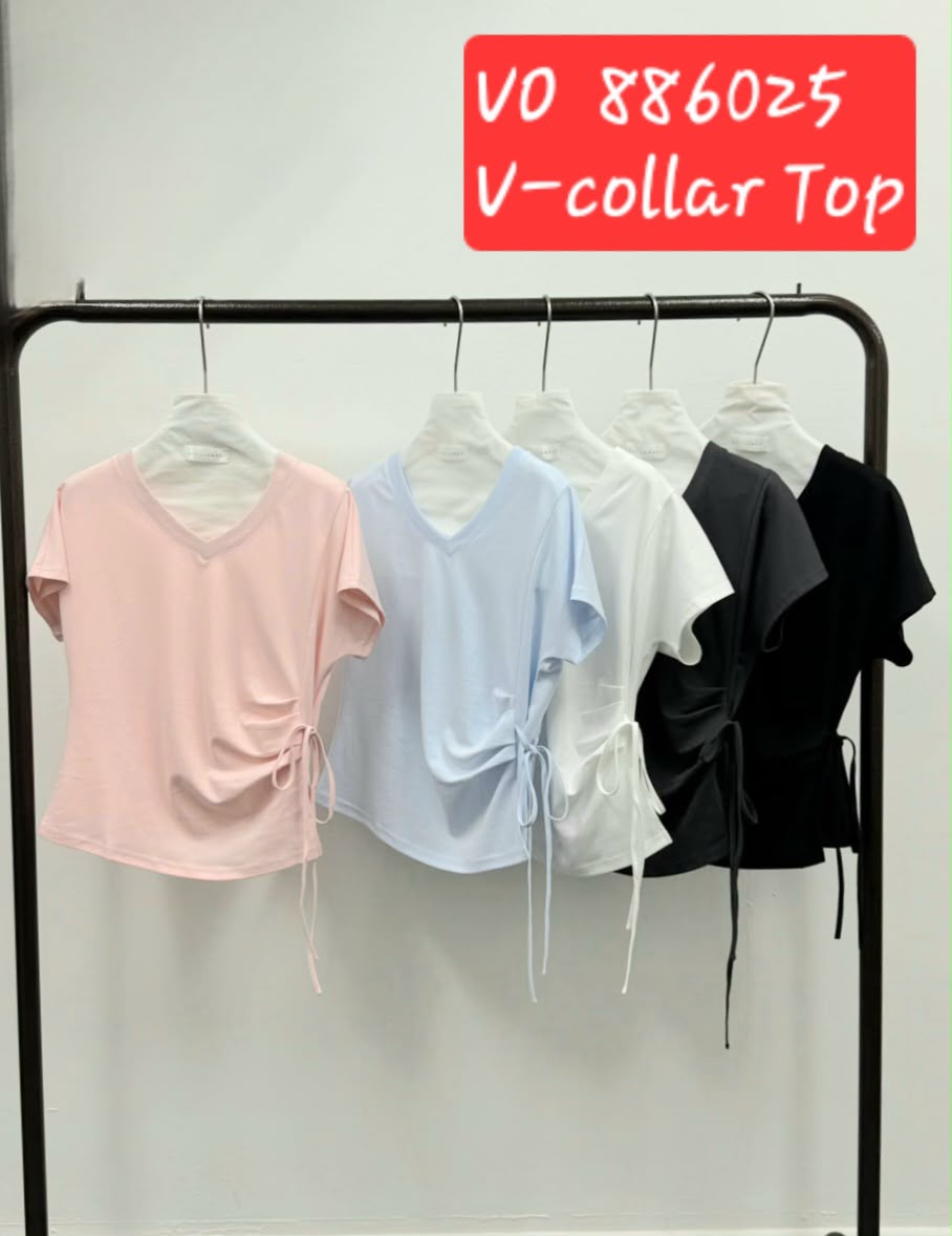 VIL-T886052 V NECK SIDE TIE TOP