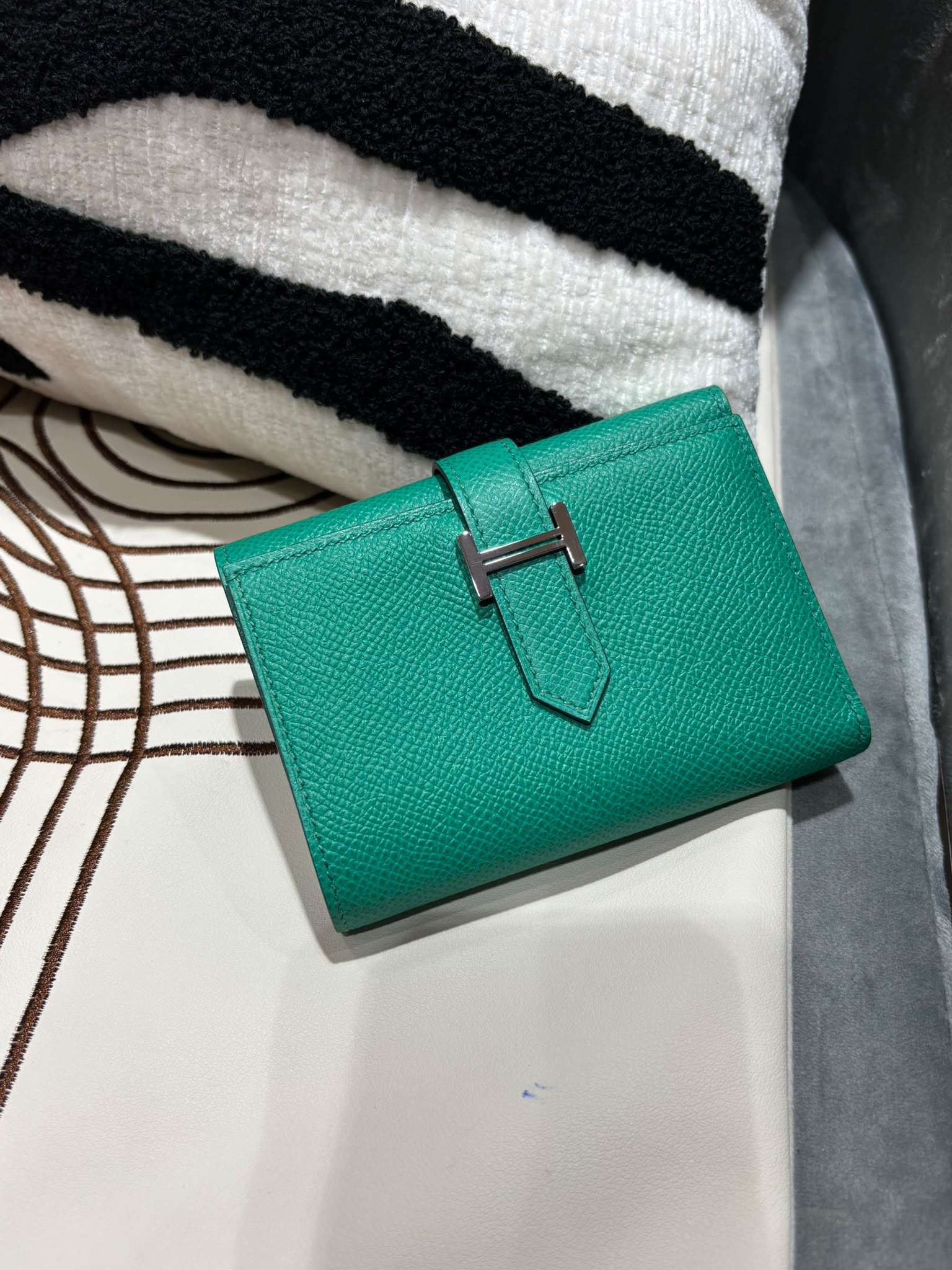 HERMES Bearn Compact Stamp Z Short Wallet Epsom Calfskin 牛皮帝王綠色 100%Authentic,98% new ✅box 