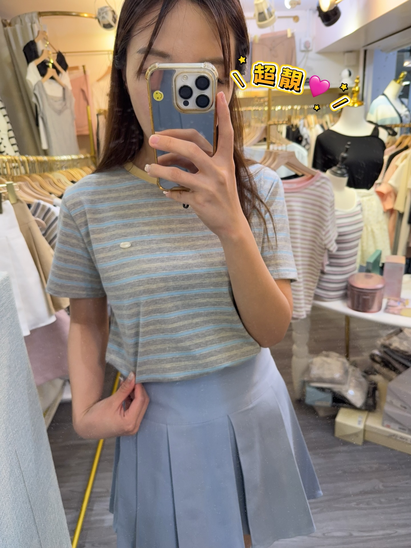 🌸夏日糖果色百搭純棉Tee🌼超舒服3 色下身是牛仔布料百褶裙後橡筋3 色