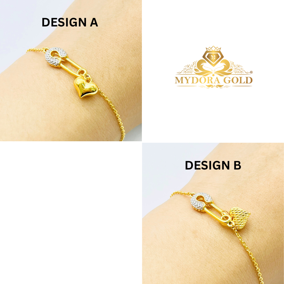 MYDORA Rantai Tangan Fesyen Safety Pin + Love Gemuk Series l EMAS 916/22K