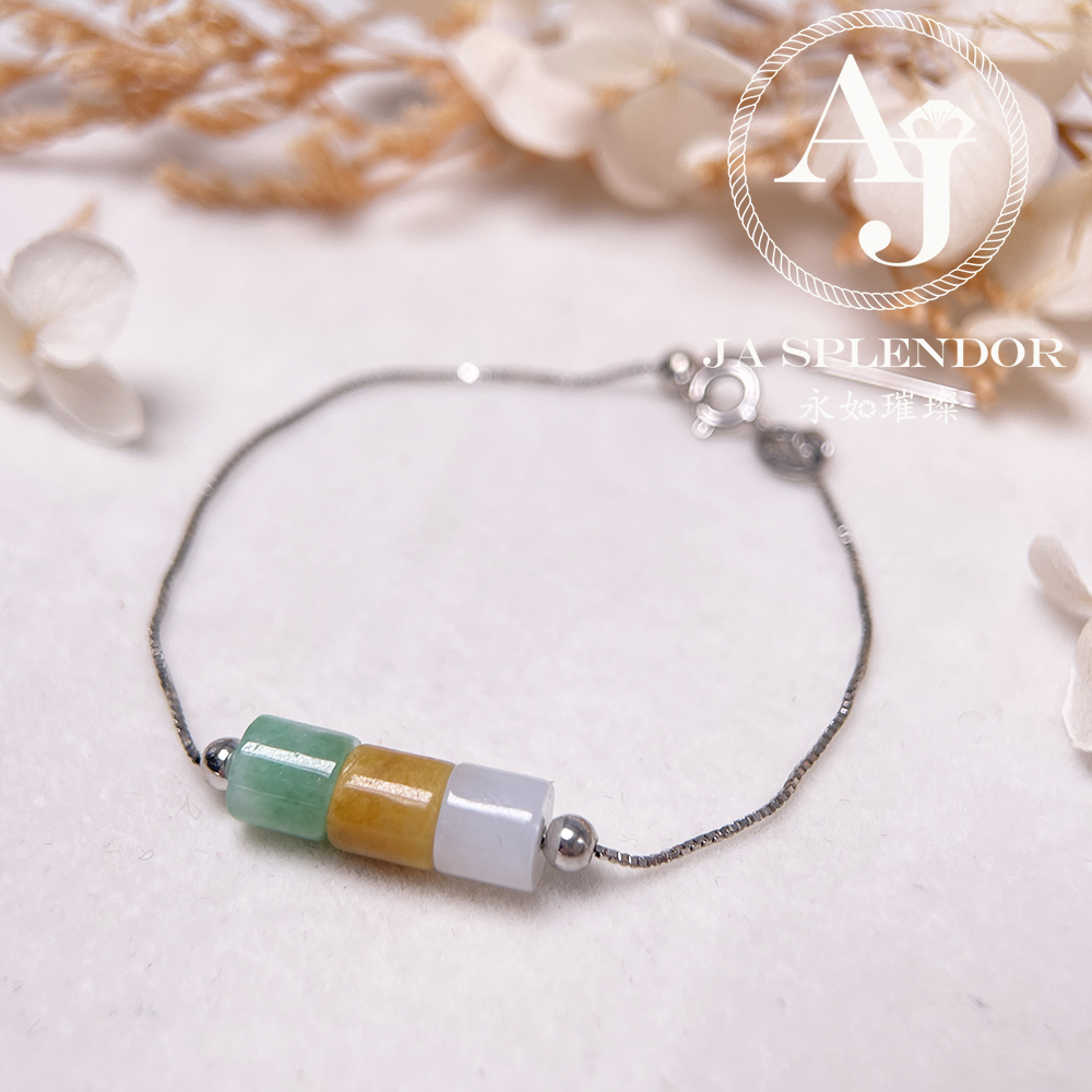 D-04A 天然翡翠A玉 平安幸運純銀手鏈