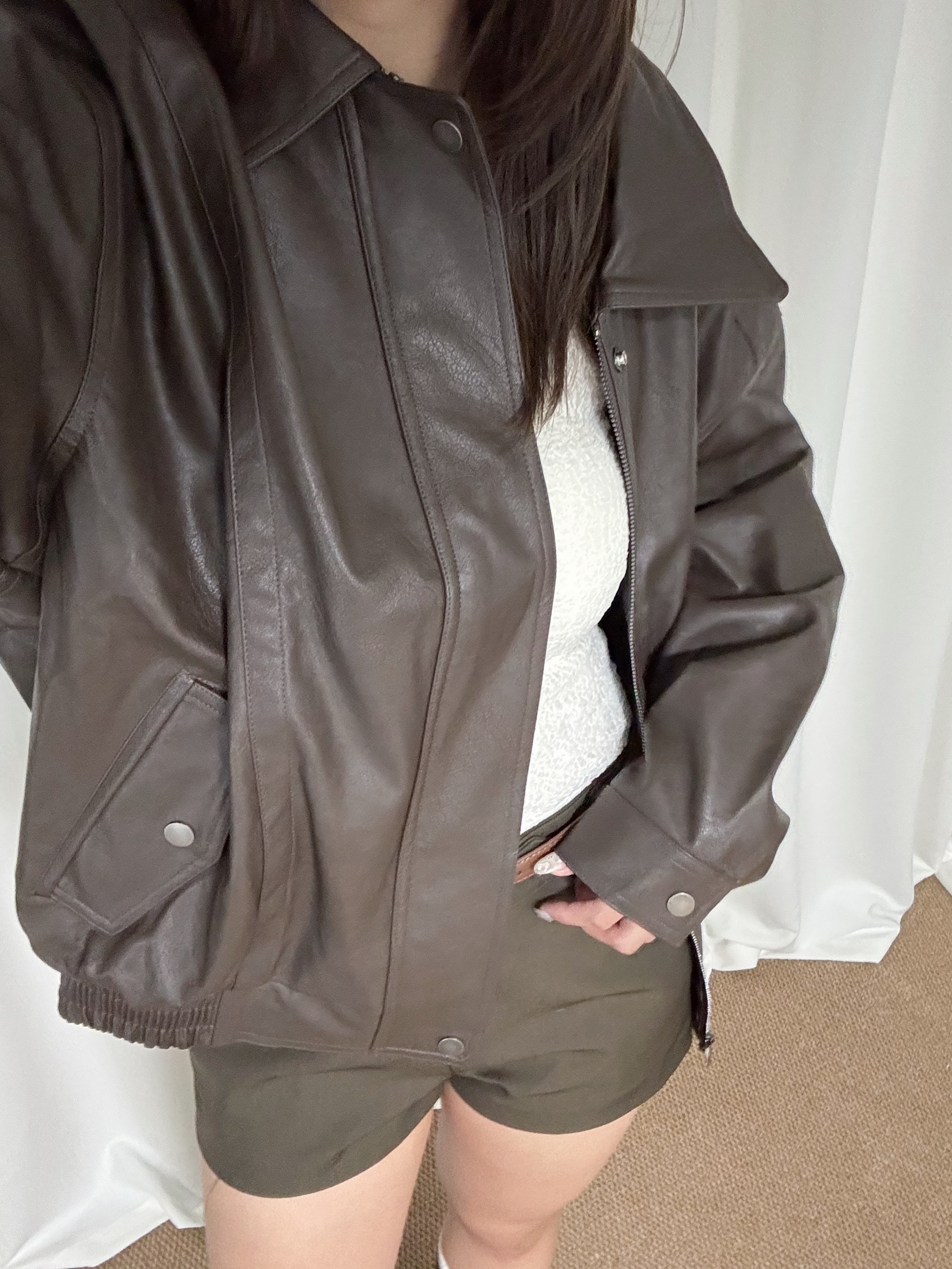 [麂皮/PU皮褸!!] Luna Oversized Zip-up Jacket(兩色入)