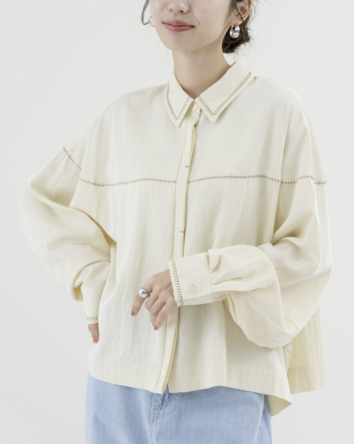 袖口拼接牛仔襯衫 - 2026 流行穿搭  牛仔襯衫 時尚穿搭 柔軟舒適 四季皆宜 成人休閒 日常穿搭 易於配搭 日本直送   #JP-I-260012