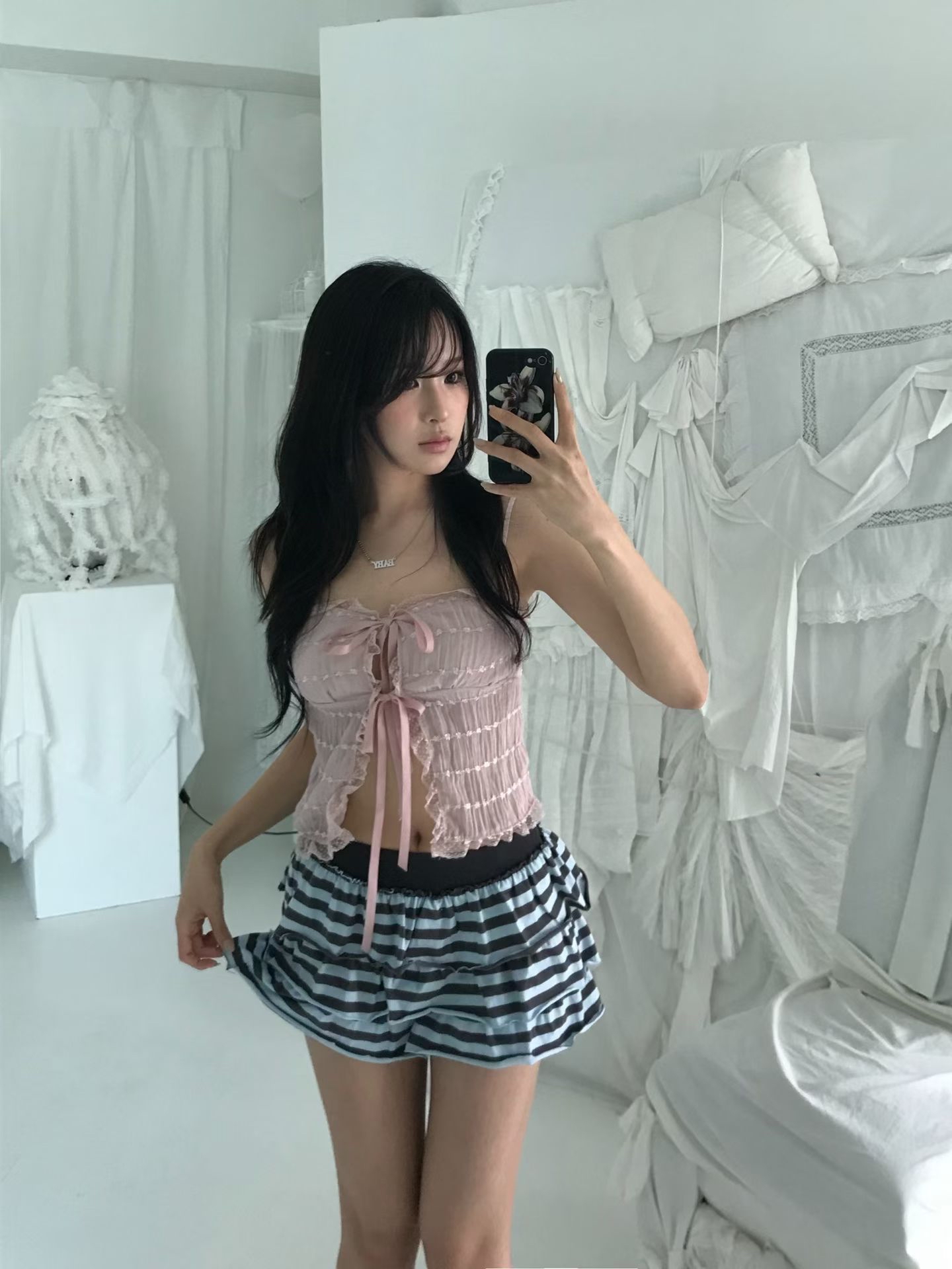 三色薄紗層次上衣