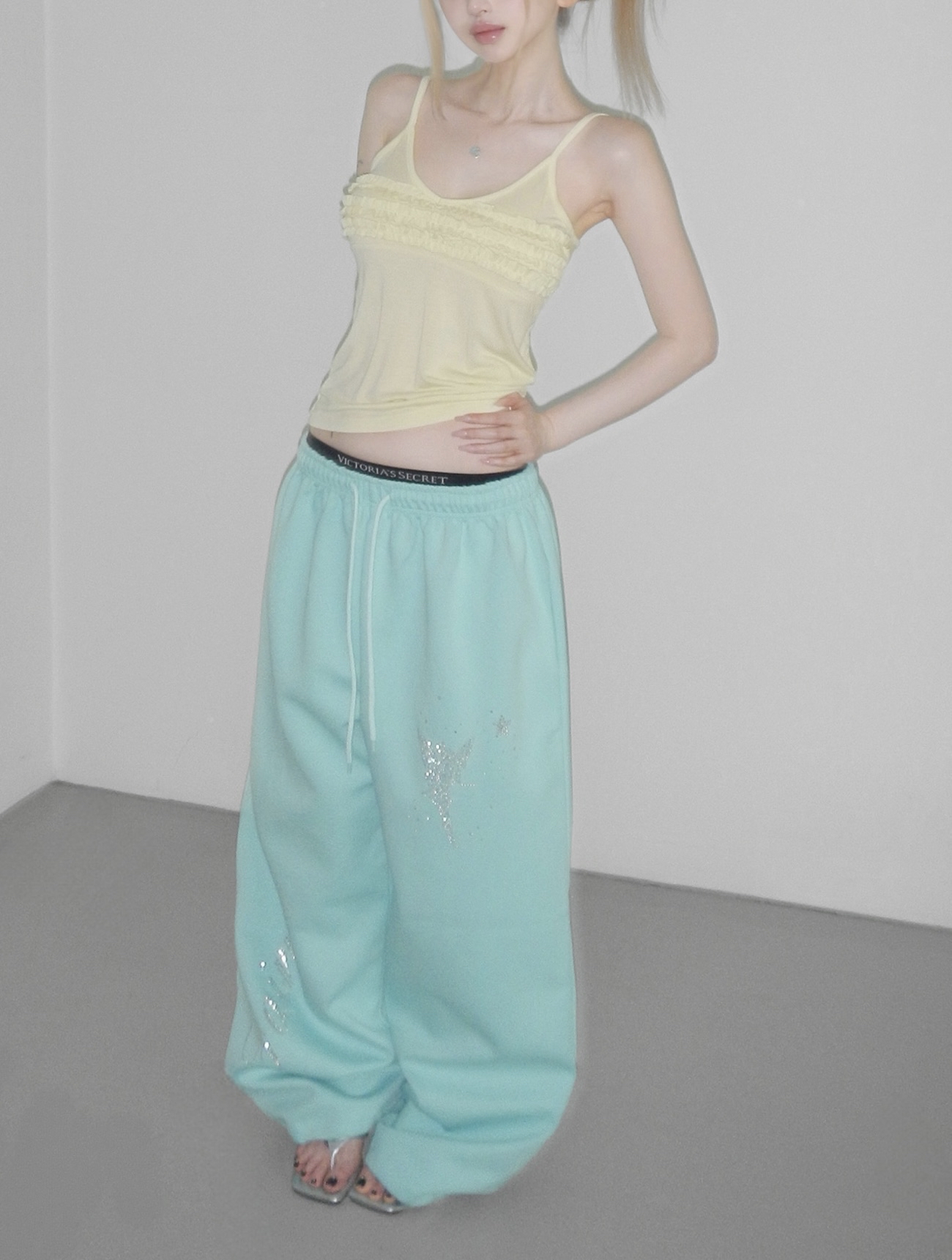 Rhinestone Graphic Wide-Leg Pants