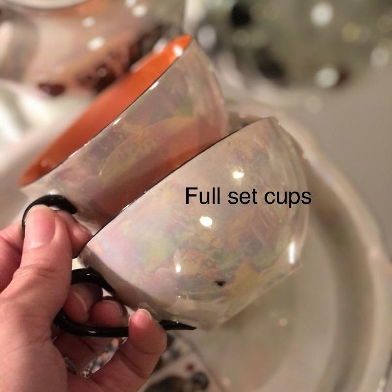 Vintage Made in Germany Pearlized Poker Pattern Tennis Set - 1 Cup + 1 Plate (MT412-1/2)