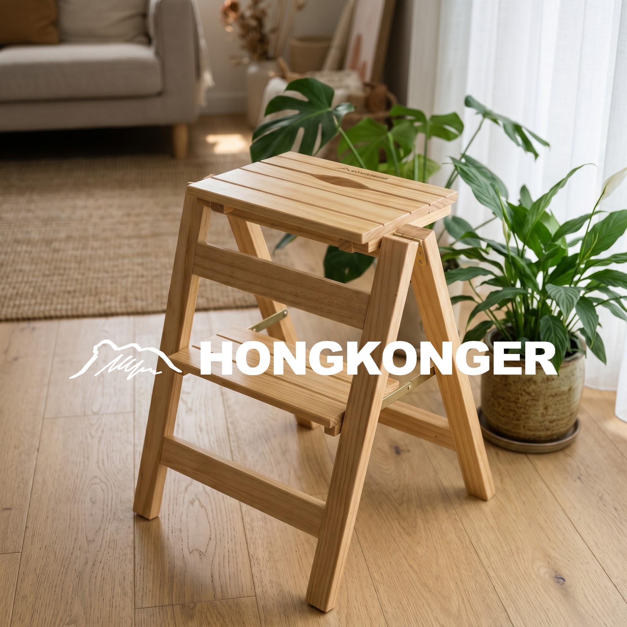 【HONGKONGER Lifestyle】實木摺疊梯椅