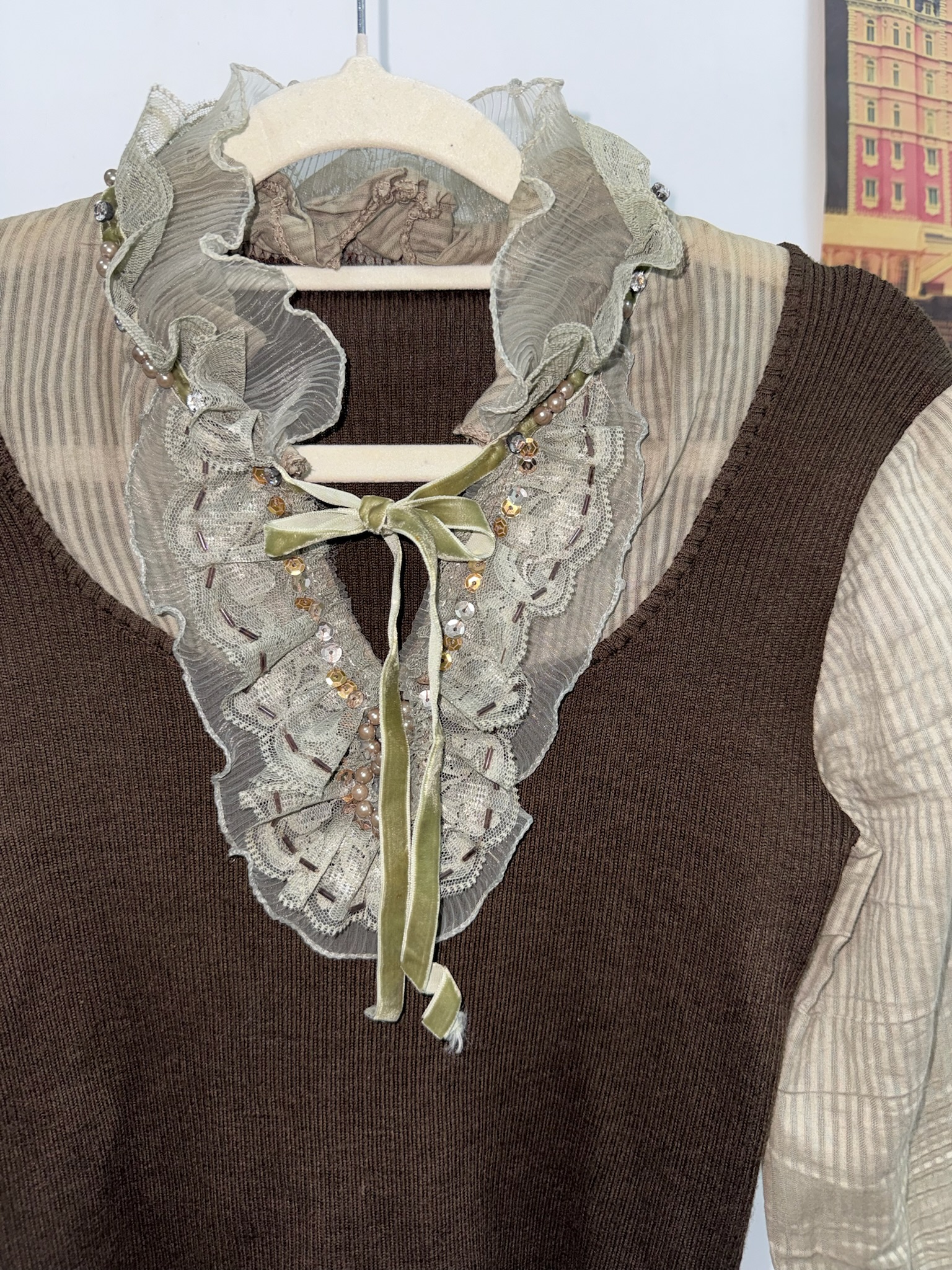 Vintage Fairycore Brown Layered Knit Top