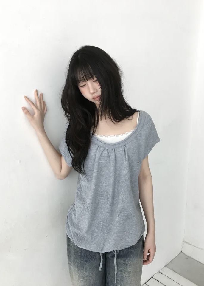 Wide Neck Drawstring Top