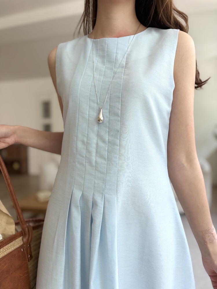 Linen Pintuck Dress (Blue)