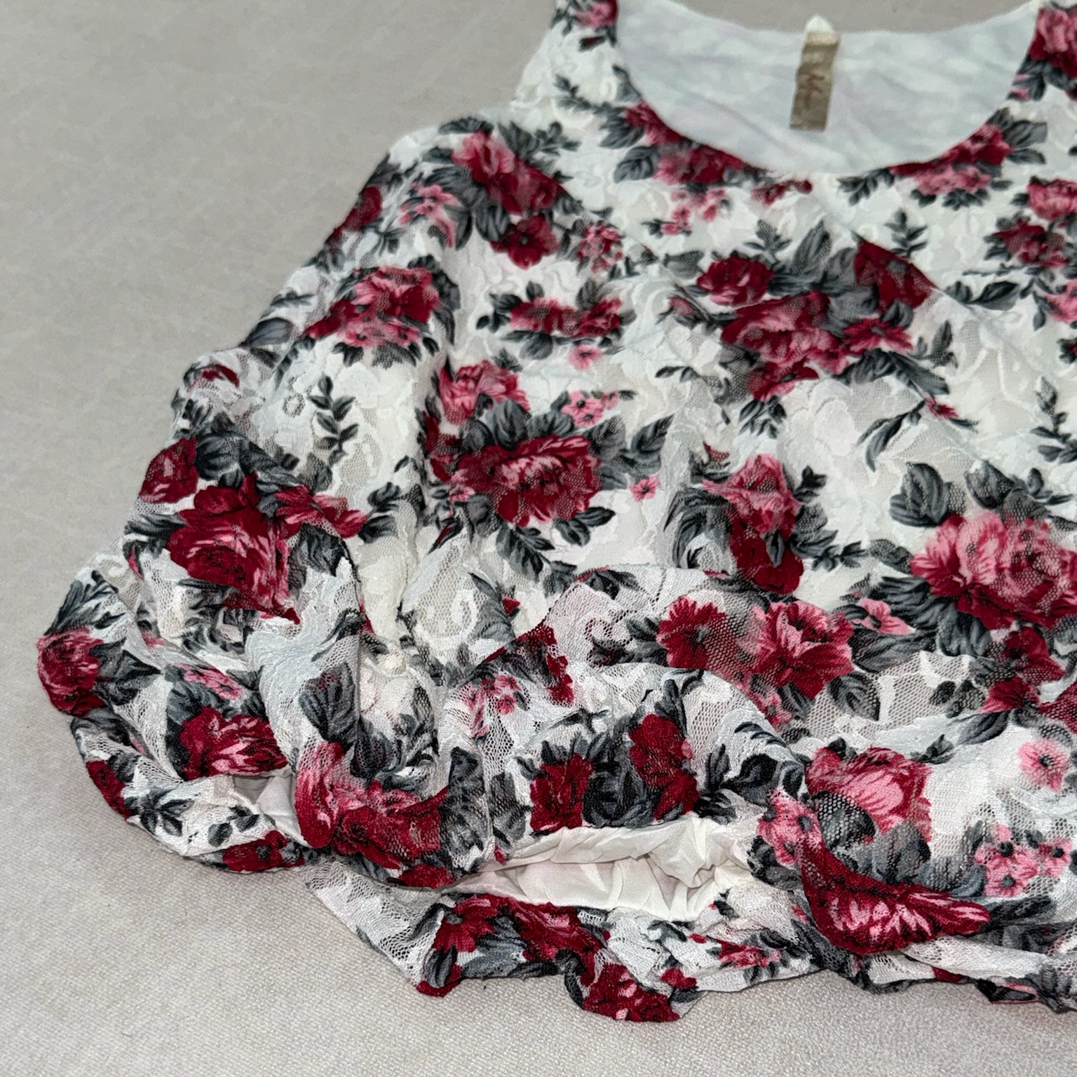 Floral Lace Bubble Hem Top