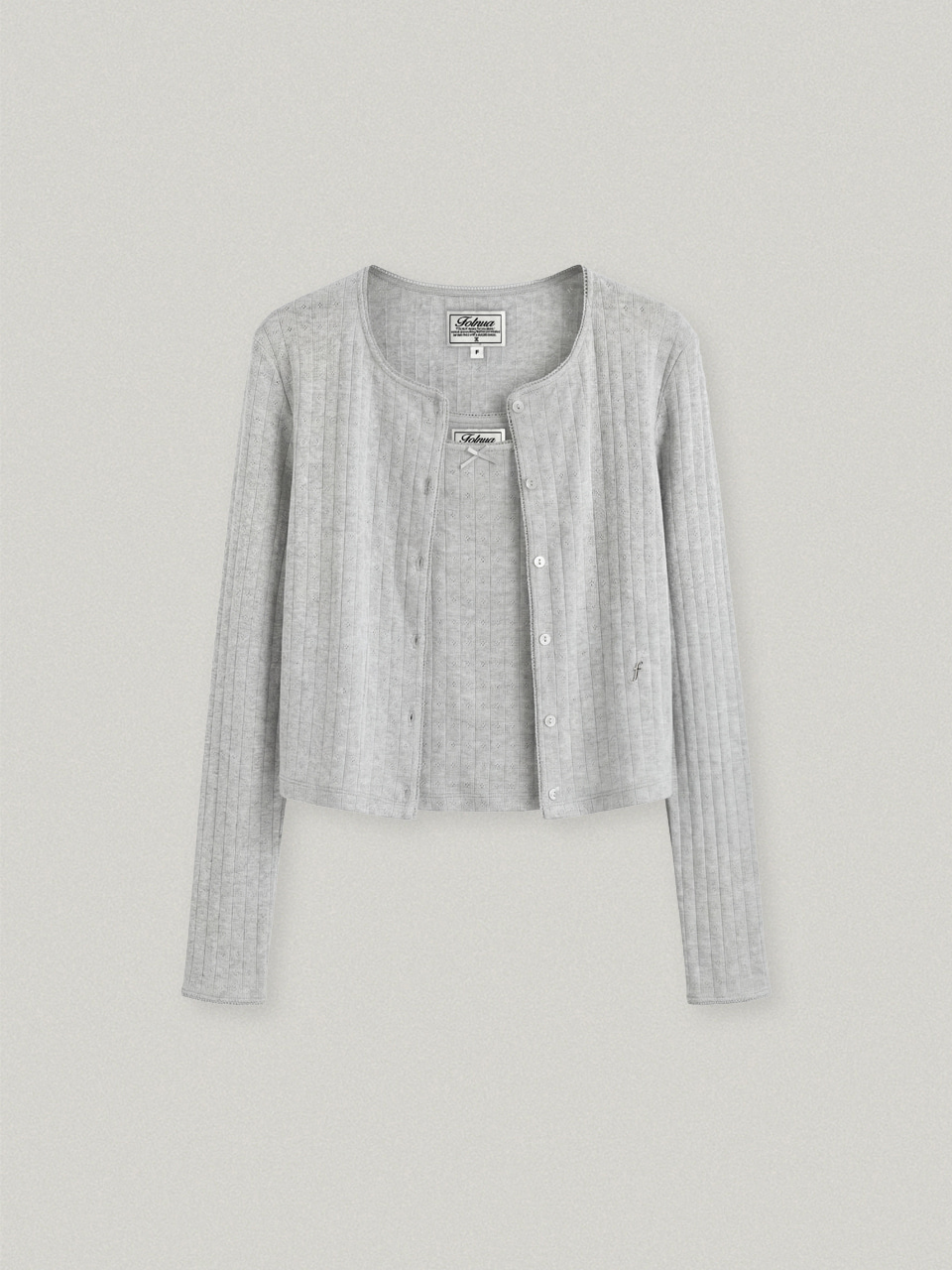 COQUETTE EYELET CARDIGAN SET (Cream/ Gray/ Blue)