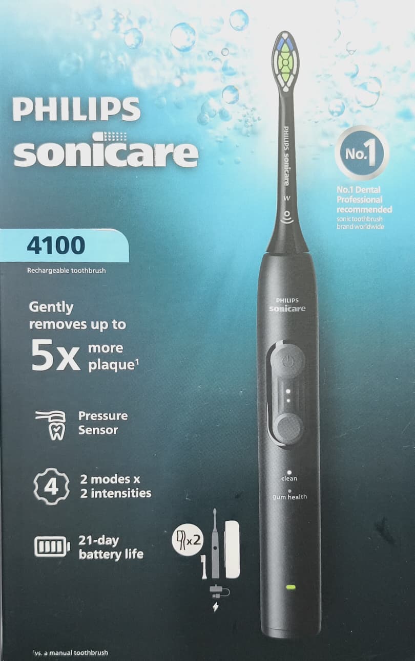 Philips Sonicare 4100 系列電動牙刷 - 聲波牙刷，附壓力感應器，4 種刷牙模式，EasyStart 啟動功能，智慧型計時器，旅行盒 HX4044/52，黑色 Philips Sonicare 4100 Electric Toothbrush with  4 Brushing Settings HX4044/52, Black
