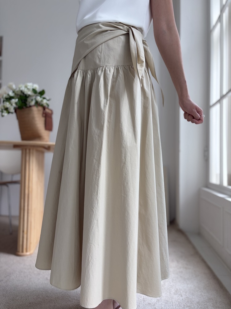 Wrap-Waist Flare Skirt (Beige)