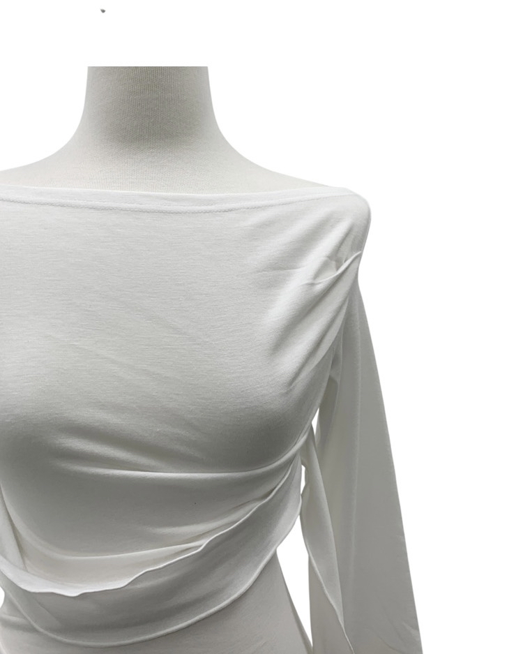 Asymmetric Ruched Boatneck Top