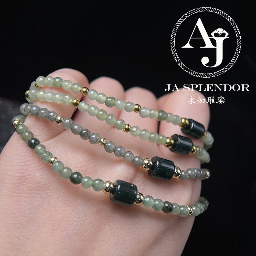 FBG25-H06 天然翡翠A玉 冰潤簡約幸運路路通小米珠手鏈