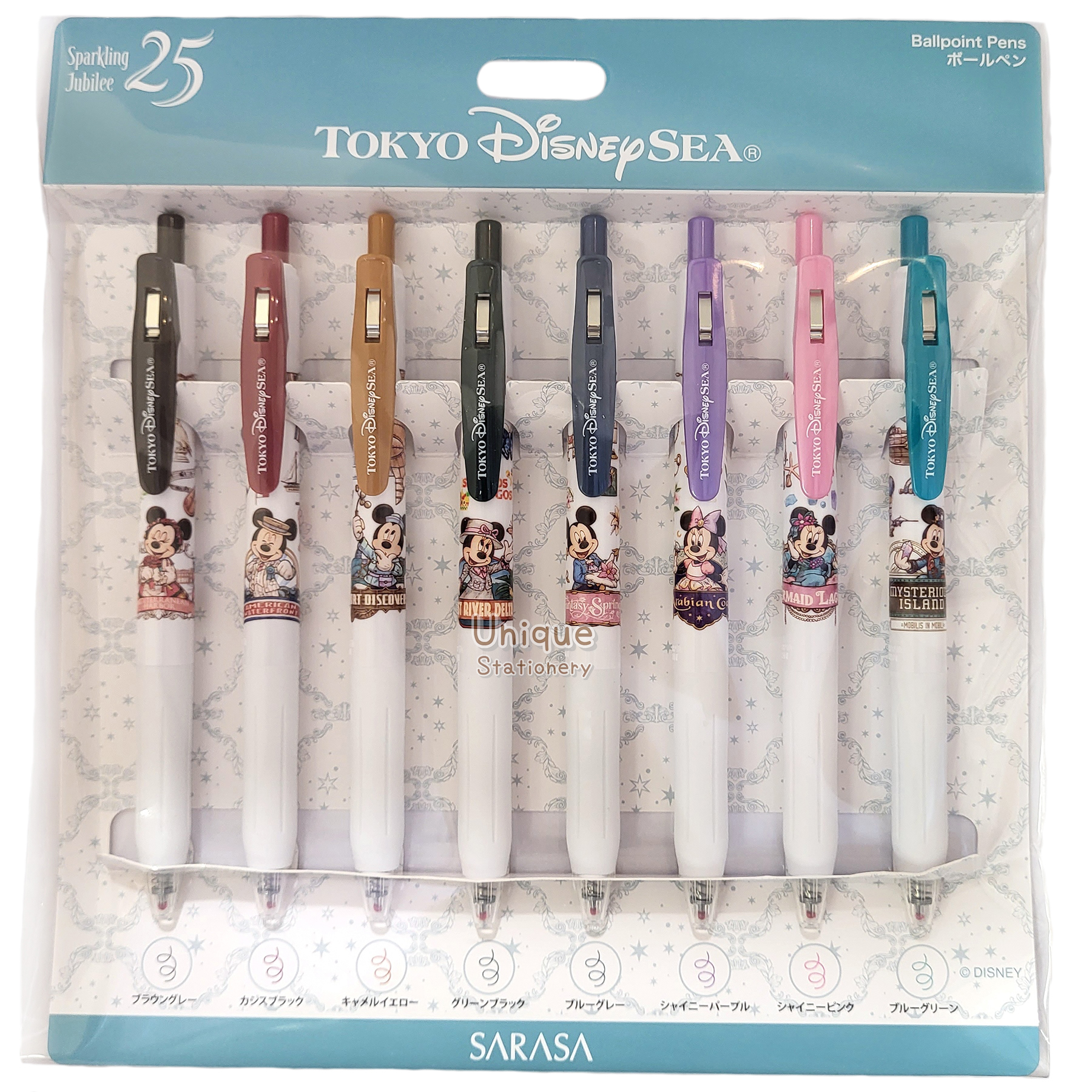 現貨｜【日本 Disney Store 限定】 一套8枝 Mickey Minnie Mouse 米奇米妮 日本製 Zebra SARASA CLIP 0.5mm 啫喱筆 (078468)