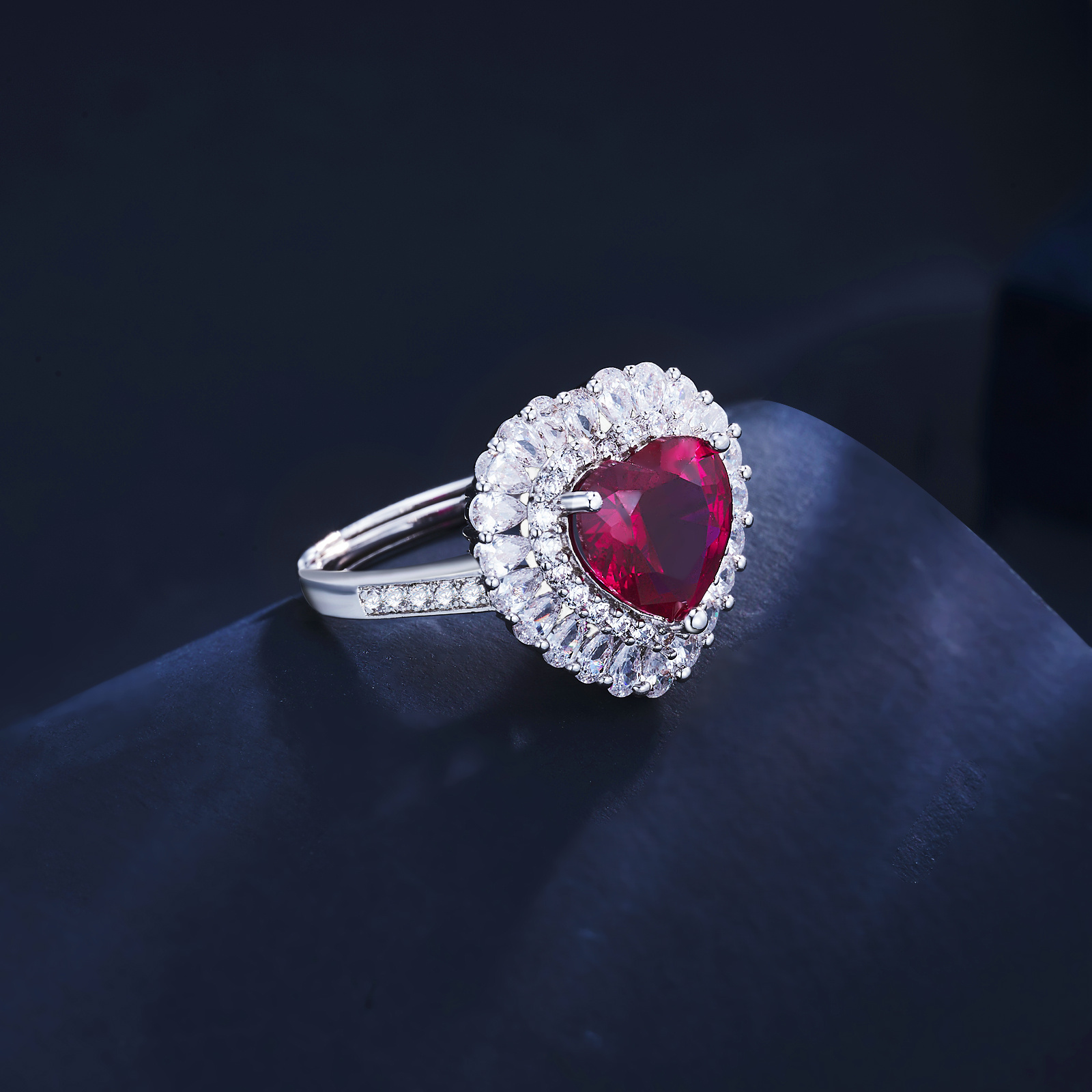 S925銀鍍18K白金心形培育彩寶戒指主石9.0mm/3.4ct